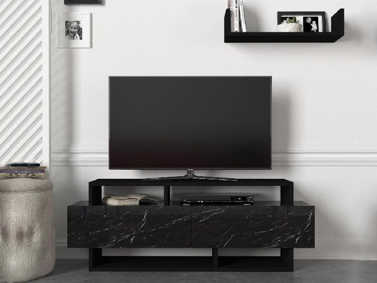 Ensemble tv avec rangements - noir et effet marbre noir -