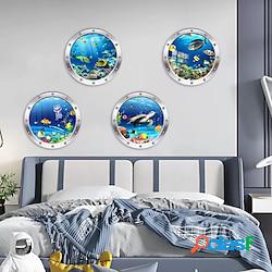 4 pièces monde sous-marin sous-marin faux fenêtre autocollant chambre de chevet chambre denfants cristal dur plaque décoration sticker monde de locéan 3d fenêtre sous-marin décoration de la