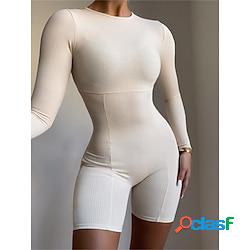 barboteuse femme body dentraînement couleur unie ras du cou sport actif quotidien coupe classique manches longues noir blanc marron s m l automne gym Lightinthebox