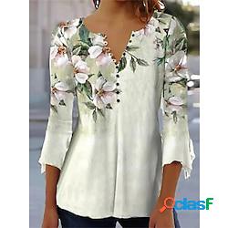 Chemise chemisier femme vert floral imprimer manches 3/4 casual vacances basique col rond normal standard fleur s lightinthebox