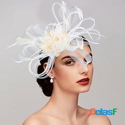 Élégant fascinateur chapeaux net maille tulle casque clip bandeau avec plume fleur floral kentucky derby de mariage thé partie course de chevaux église cocktail vintage pour les femmes lighti