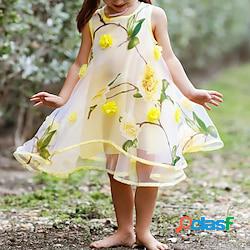 Enfants Fille Robe Fleur Sans Manches Casual Actif du quotidien Coton Au dessus du genou Robe casual Robe à fleurs Eté Printemps 4-12 ans Jaune Rose Claire Violet Lightinthebox