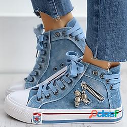 Femme basket chaussures en toile chaussures de confort grandes tailles chaussures en toile extérieur du quotidien talon plat bout rond décontractées minimalisme faux cuir lacet couleur unie b