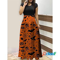 Femme Rétro Gothique Robe vintage robe longue Halloween Vacances Imprimer Potiron Col Ras du Cou Manche Courte Standard Printemps Automne 2023 Noir Jaune S M L XL Lightinthebox