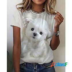 Femme t shirt tee blanche beige gris chien imprimer manche courte du quotidien fin de semaine basique col rond peinture lightinthebox