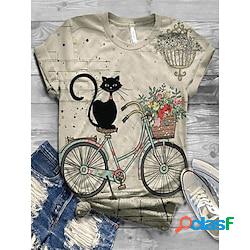 Femme t shirt tee bleu vert gris floral chat imprimer manche courte du quotidien fin de semaine basique col rond fleur chat peinture miniinthebox