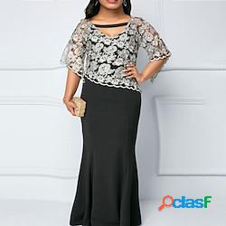 femmes grande taille robe de pâques robe de soirée couleur unie col en v dentelle demi manches automne printemps robe élégante robe de bal robe maxi robe formelle Lightinthebox