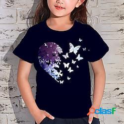 Fille T-shirt Manche Courte T-shirt Animal Papillon Cœur 3D effet Actif Mode Le style mignon Polyester Extérieur du quotidien Intérieur Enfants 3-12 ans Graphique imprimé en 3D Standard Chemi