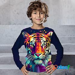 Garçon T-shirt Tee-shirts manche longue Graphic Animal tigre 3D effet Sportif Mode Vêtement de rue Polyester Extérieur Casual du quotidien Enfants Col ras du cou 3-12 ans Graphique imprimé en