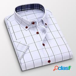 Homme chemise chemise carreaux chemise boutonnée chemise à col blanche vin bleu marine manche courte tartan toutes les saisons mariage travail vêtement tenue lightinthebox