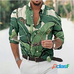 Homme Chemise Chemise graphique Feuilles Col rabattu Vert Claire Rose Claire Vert foncé Marron Vert 3D effet du quotidien Vacances manche longue Impression 3D Bouton bas Vêtement Tenue Mode D