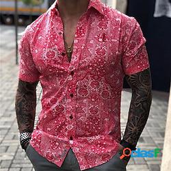 Homme chemise chemise graphique rétro vintage col rabattu jaune clair jaune vert claire rouge violet plein air casual manche courte bouton bas vêtement tenue mode design décontractées confort