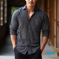 Homme Chemise Chemise Lin Chemise boutonnée Chemisette Chemise dété Chemise de plage Noir manche longue Rayure Col Mao Printemps été Casual du quotidien Vêtement Tenue Lightinthebox