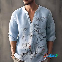 Homme chemise chemise lin imprimés photos feuilles mao rose claire bleu kaki gris extérieur plein air manche longue imprimer vêtement tenue lin mode vêtement de rue design décontractées light