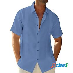 Homme chemise col cubain chemise lin chemisette chemise dété chemise de plage noir blanche bleu manche courte plein col rabattu printemps été plein air du quotidien vêtement tenue bouton bas