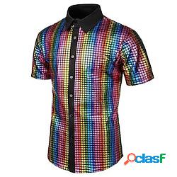 Homme Chemise de bal Chemise Disco Chemises de smoking Noir Jaune Bleu Manche Courte Plein Revers Eté Printemps robe ceremonie Fête danniversaire Vêtement Tenue Paillettes Lightinthebox