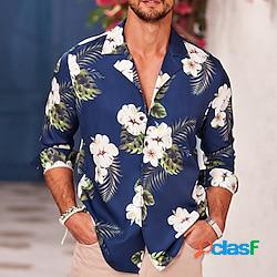 Homme Chemise Floral Cocotier Imprimés Photos Feuilles Collier cubain bleu marine Bleu Bleu clair Extérieur Casual Manche Courte Imprimer Vêtement Tenue Sportif Mode Vêtement de rue Design mi