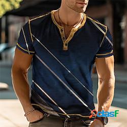 Homme chemise henley shirt graphic géométrique henley vêtement tenue 3d effet extérieur du quotidien manche courte bouton bas imprimer mode design confortable lightinthebox