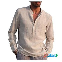 Homme Chemise Lin Chemise Chemisette Chemise dété Chemise de plage Bleu Ciel Noir Blanche manche longue Couleur unie Col Plein Air Hawaïen Vêtement Tenue Lightinthebox