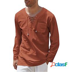 Homme chemisette chemise d&#39;été chemise de plage rouge foncé manche longue plein col v eté casual du quotidien vêtement tenue poche lightinthebox