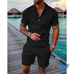 Homme costumes t-shirt polo de golf plein air casual col rabattu quarter zip manche courte moderne décontractées courbe vagues impression 3d eté standard vert / noir noir jaune rose claire ro