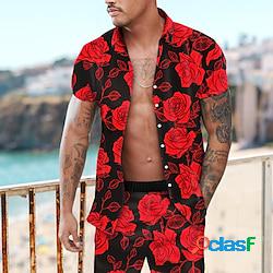 Homme ensemble chemises chemise hawaïenne chemise graphique chemise aloha floral rose col rabattu jaune rouge violet vert 3d effet extérieur casual manche courte impression 3d bouton bas vête