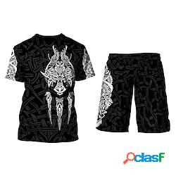 Homme ensemble short et t-shirt tenues de t-shirts graphic viking col ras du cou vêtement tenue 3d effet extérieur du quotidien manche courte impression 3d 2 pièces 2 pièces design casual con