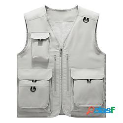 Homme Gilet Gilet de pêche Usage quotidien Moderne contemporain Printemps été Basique Polyester Extérieur Couleur unie / unie fermeture Éclair Col V Ample Rouge bordeaux Gris Noir Jaune Gilet