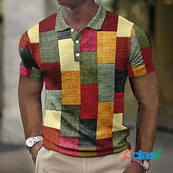 Homme Polo gaufré Polos boutonnés Polo à revers POLO Tee Shirt Golf Plaid Imprimés Photos Géométrie Col rabattu Jaune clair Cristal / Orange Jaune Noir / Brun Vert Véronèse Extérieur Plein Ai