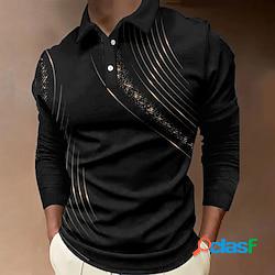 Homme polo t shirt golf imprimés photos linéaire col rabattu noir extérieur plein air manche longue bouton bas imprimer vêtement tenue mode vêtement de rue design flexible lightinthebox