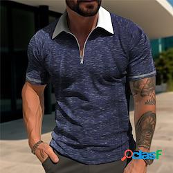 Homme Polo zippé POLO Extérieur Des sports Revers Quarter Zip Manche Courte Mode Moderne Bloc de couleur Zippé Eté Standard Noir bleu marine Violet Gris foncé Polo zippé Lightinthebox