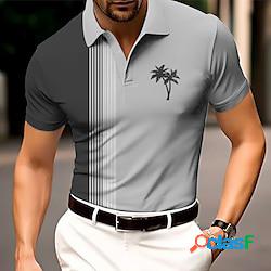 Homme polos boutonnés polo à revers polo tee shirt golf cocotier rayé imprimés photos col rabattu vin vert véronèse bleu violet vert extérieur plein air manches courtes imprimer vêtement tenu