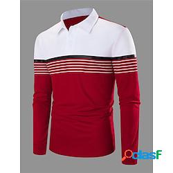 Homme Polos boutonnés POLO Casual Des sports Revers Classique manche longue Mode basique Bloc de couleur Rayure Bouton Eté Printemps Standard Noir Rose Claire Rouge bleu marine Polos boutonné