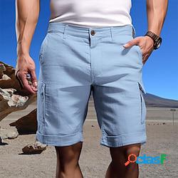 Homme short cargo short short en lin short dété poche plein confort respirable extérieur du quotidien sortie mélange de lin coton mode décontractées blanche vert véronèse lightinthebox