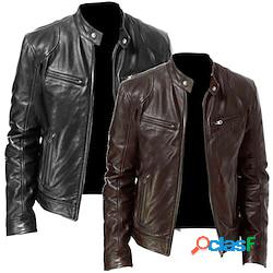 Homme simili cuir veste moto blouson moto plein air casual chaud coupe vent zippé printemps automne couleur unie poche mode frais mao normal faux cuir coupe ajustée noir noir marron brun vest