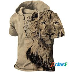 Homme Sweat à capuche Bleu Marron Vert Gris Capuche Animal Lion Imprimés Photos Lacet Imprimer Sport Loisir du quotidien Vacances 3D effet Design Décontractées Sport Printemps été Vêtement Te