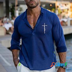 Homme t shirt tee chemise henley shirt chemise fraîche chemise à manches longues graphic lettre col rabattu print plein air des sports manche longue bouton bas imprimer vêtement tenue mode de