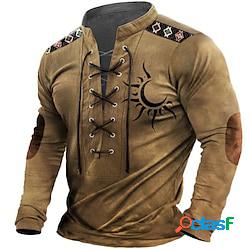 Homme T shirt Tee Chemise Henley Shirt Chemise Vintage Design basique Décontractées Chemise Tribal Imprimés Photos manche longue Chemise Noir bleu marine Marron Sport Loisir du quotidien Des 