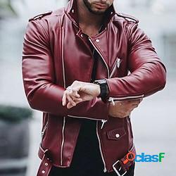 Homme Veste Blouson Simili Cuir Veste moto Blouson Moto Extérieur Plein Air Chaud Coupe Vent Poche Printemps Automne Couleur unie Vêtement de rue Sportif Col rabattu Normal faux cuir Standard