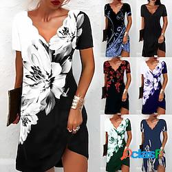 Mini robe Femme Robe casual Manche Courte Eté Printemps - Mode mode basique Imprimer Floral Vacances Coton 2023 Boom Vente Robe Noir et Blanc Noir Blanche Rouge Bleu Violet Vert Bleu de minui