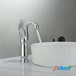 Mitigeur de lavabo de salle de bain vintage en forme de cygne en laiton, robinets de lavabo monobloc monocommande monté sur le pont, robinet mono vasque eau chaude et froide antique rétro lig