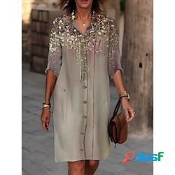 Robe chemise Robe casual Femme Robe mi-longue Polyester Mode Casual Quotidien Extérieur du quotidien Vacances Col de Chemise Bouton Imprimer manche longue Eté Printemps Automne 2023 Ample Noi