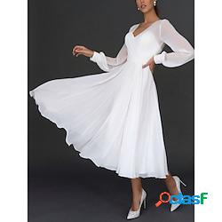 Robe de soirée pour femme robe dinvité de mariage robe swing robe blanche robe longue maxi robe blanc à manches longues couleur pure maille automne printemps automne col en v élégante fête d