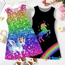 robe décontractée pour fille robe une ligne robe débardeur sans manches graphique arc-en-ciel licorne robes graphiques imprimées en 3d jolie robe douce décontractée été printemps enfants spor