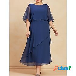 Robe longue femme grande taille robe de bal demi manches printemps automne - mode soirée mature a volants multirang couleur monochrome soirée robe demoiselle d honneur robe automne 2023 bleu 