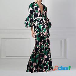 robe longue Femme Robe casual manche longue Eté Printemps - Décontractées Bohème Ruché Imprimer Floral V Profond robe hiver robe automne 2023 Rose Claire Vert S M L XL XXL 3XL Lightinthebox