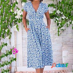 Robe mi-longue femme robe casual manche courte eté printemps - mode rétro vintage elégant imprimer floral col v vacances 2023 jaune rouge violet vert bleu clair s m l xl xxl lightinthebox