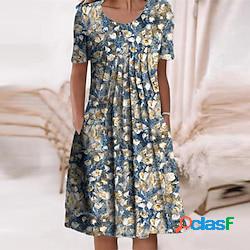 Robe mi-longue femme robe casual manche courte eté printemps - décontractées ruché poche imprimer floral col ras du cou ample 2023 bleu s m l xl xxl 3xl lightinthebox