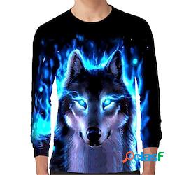 T-shirt garçon enfants manche longue 3d effet animal loup col ras du cou vert enfants hauts automne printemps actif sportif mode extérieur du quotidien standard 3-12 ans lightinthebox