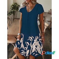 Tenue décontractée Robe dété Robe imprimée Femme Feuille Imprimer Col V Actif Mode Extérieur du quotidien Manche Courte Standard Vin bleu marine Bleu Eté Printemps S M L XL XXL Lightinthebox